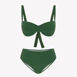 Bikini sostenible Bimba Palm de CIRCU, top balconette con aro y braga clásica. Tejido reciclado ECONYL® en color verde mediterráneo con textura atoallada. Hecho a mano en España de forma ética.