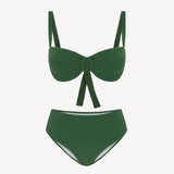 Bikini sostenible Bimba Palm de CIRCU, top balconette con aro y braga clásica. Tejido reciclado ECONYL® en color verde mediterráneo con textura atoallada. Hecho a mano en España de forma ética.