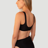 Bikini sostenible Mani Bimba Moon High negro vista trasera con top deportivo y braga alta - CIRCU