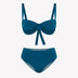 Bikini sostenible Bimba Aqua High de CIRCU. Top balconette con aro y braga alta que estiliza. Tejido ECONYL® en azul marino satinado, elegante y atemporal. Hecho a mano en España de forma ética.