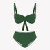 Bikini sostenible Bimba Palm de CIRCU, top balconette con aro y braga clásica. Tejido reciclado ECONYL® en color verde mediterráneo con textura atoallada. Hecho a mano en España de forma ética.