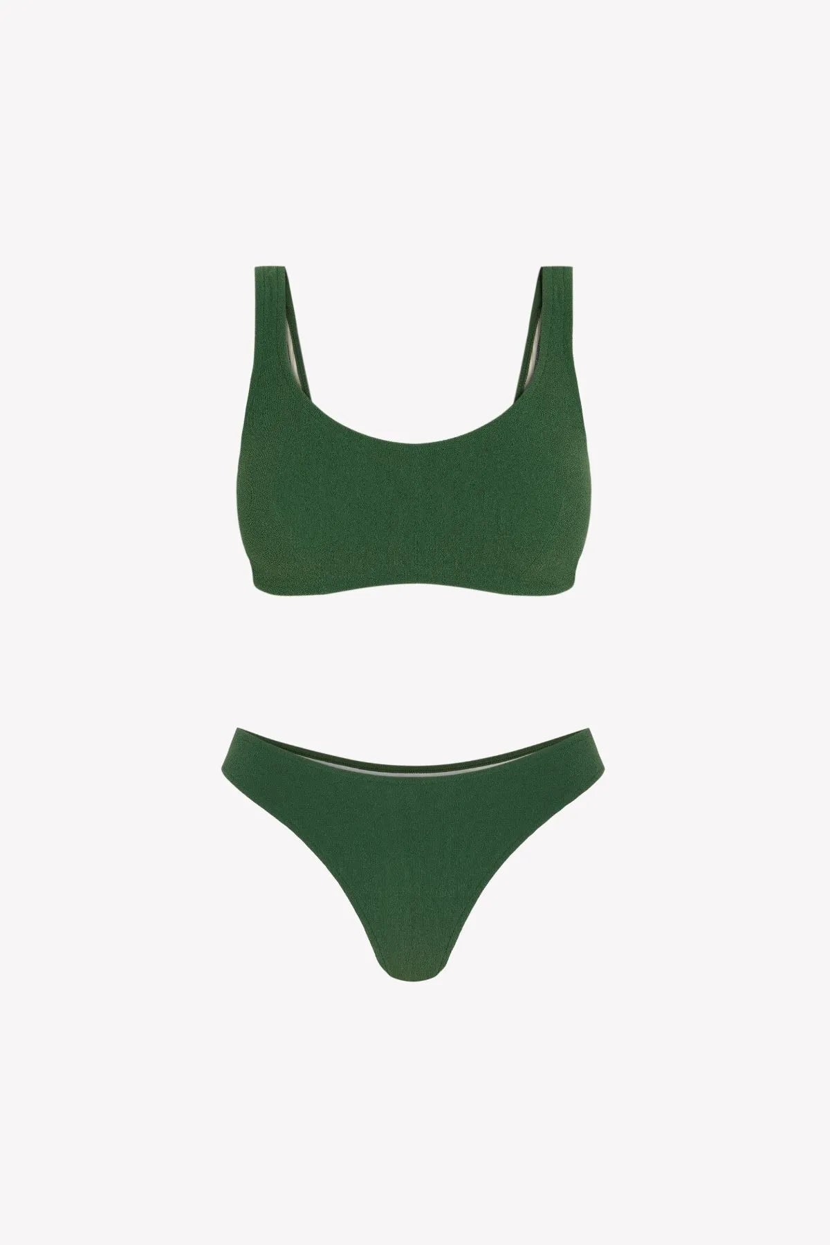 Bikini sostenible deportivo Mani Palm, braga brasileña. Tejido reciclado ECONYL. Textura atoallada. Bikini spstenible hecho en España. 